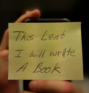 Image of Post it on Mirror 'This Lent I will write a book' by Br. Anthony Freeman, LC